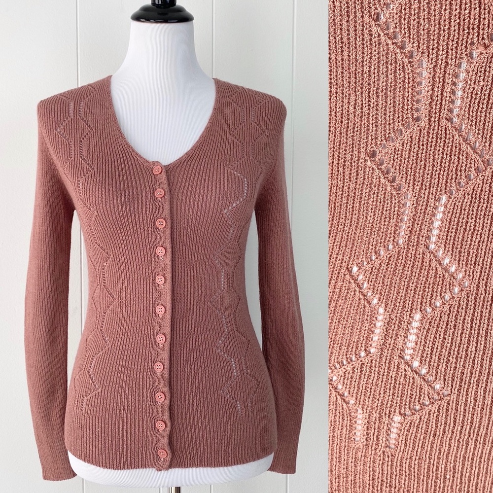 Vintage Mauve Pink Button Front Cardigan Sz. S